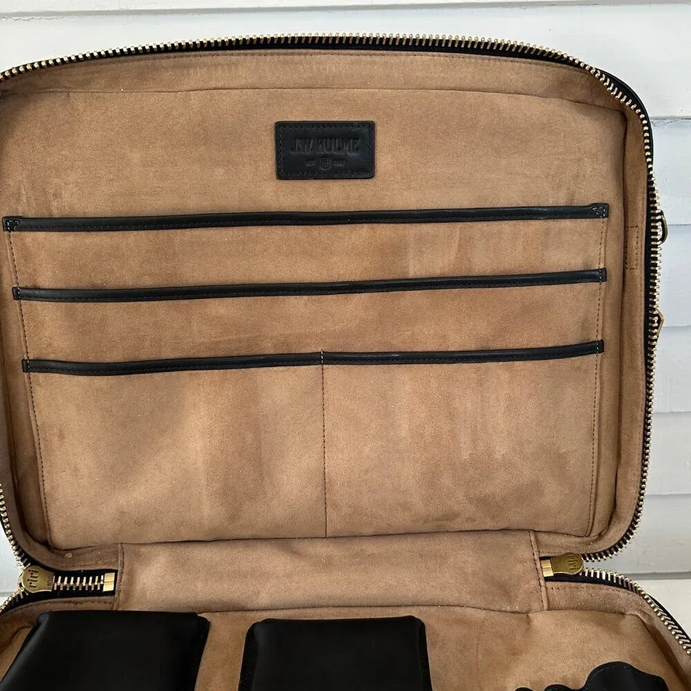 Vintage J.W. Hulme Leather Briefcase Organizer Bag Black Leather Bag Dual Handle